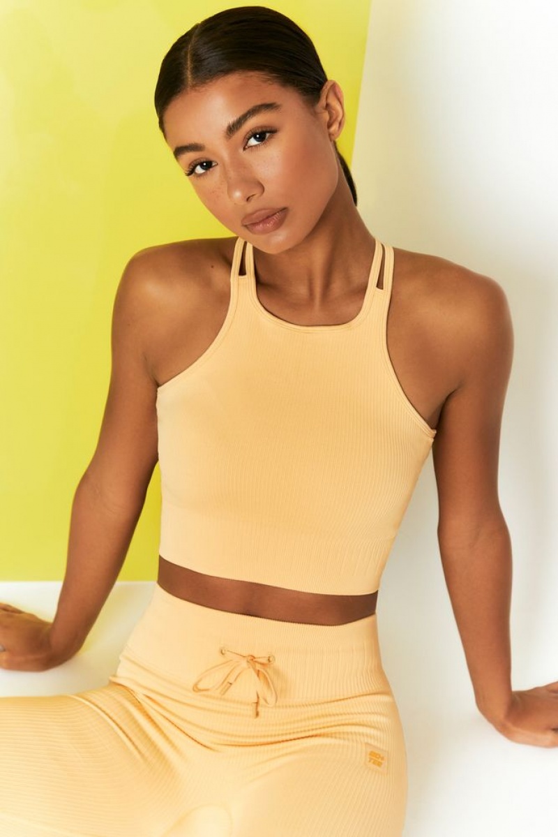 Yellow Oh Polly Feel Your Power Ribbed Racer Crop Top | VHSC-70618