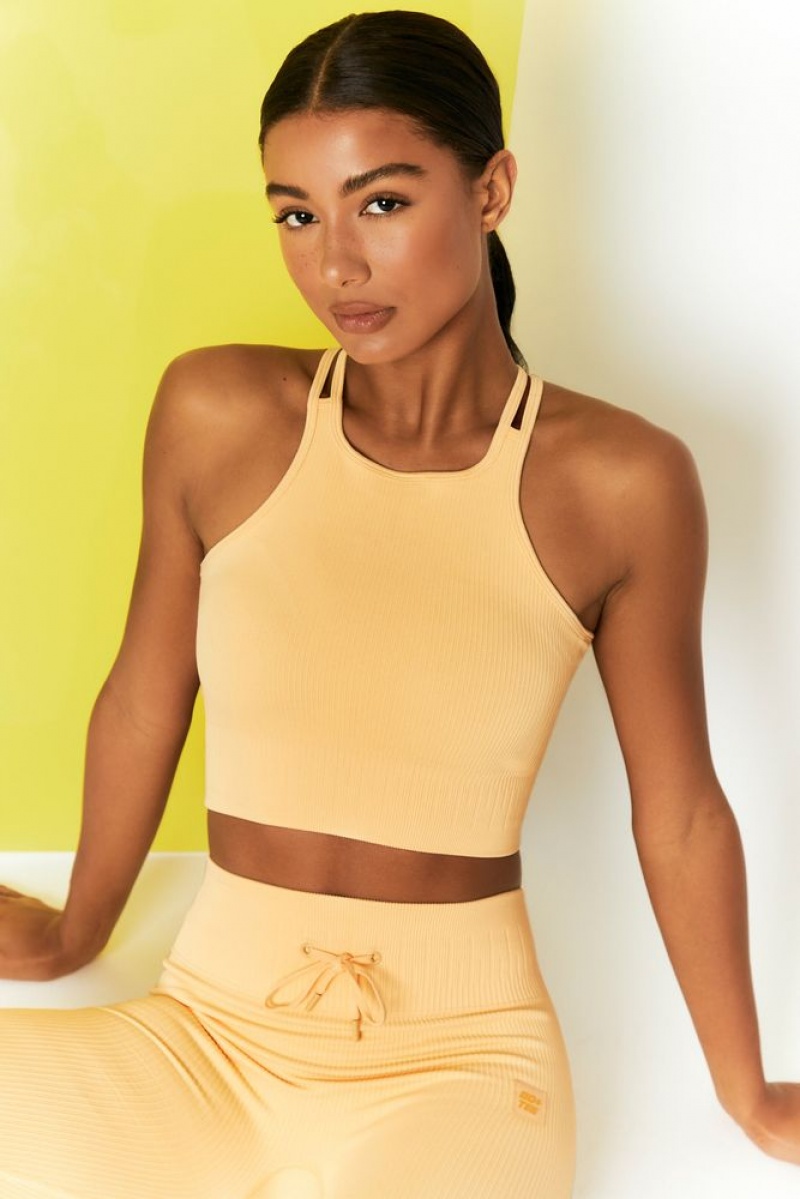 Yellow Oh Polly Feel Your Power Ribbed Racer Crop Top | VHSC-70618